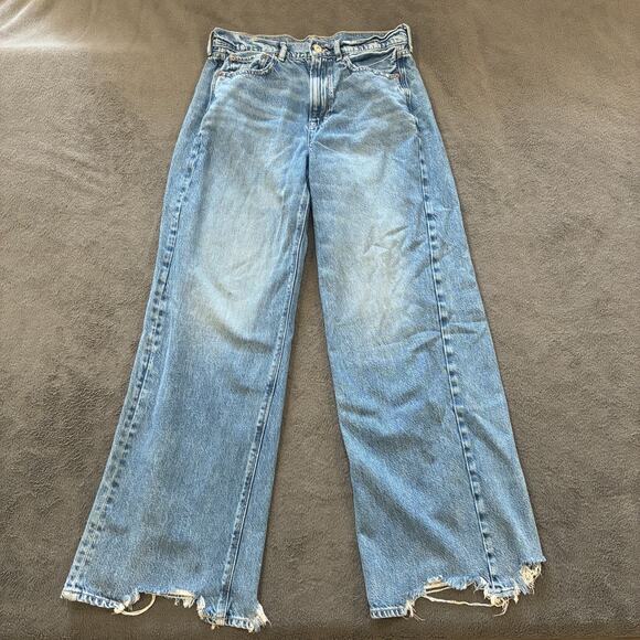 American Eagle Outfitters Denim - American Eagle Light Wash Blue Super High Rise Baggy Wide Leg Jeans Women's Sz 6